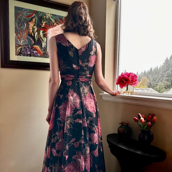 Maxi Dress w Circular Skirt in Floral Chiffon c1970s Randy Collection Original - Picture 10 of 16